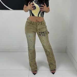 Straight Leg Graphic Olive Green Pants - Casual Streetwear